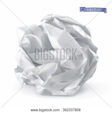 Crumpled Paper Ball. 3d Realistic Vector Icon