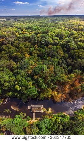 Beautiful panoramic view of Ukraine nature. Danishi near Zhytomyr. Place for rock-climbing training. Aerial view.
