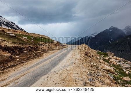 Road in Himalayas near Rohtang La Pass. Himachal Pradesh, India