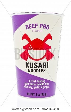 Winneconne,  Wi - 3 April 2020:  A Package Of Kusari Noodles Beef Pho Flavor On An Isolated Backgrou