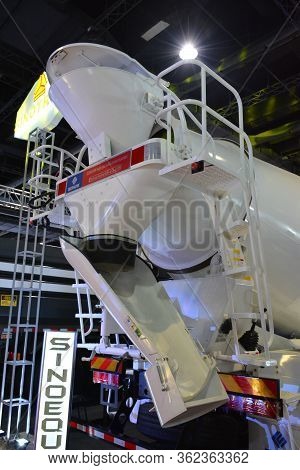 Pasay, Ph - July 26 - Sinotruk Cement Mixer Truck At Philauto Show On July 26, 2019 In Pasay, Philip