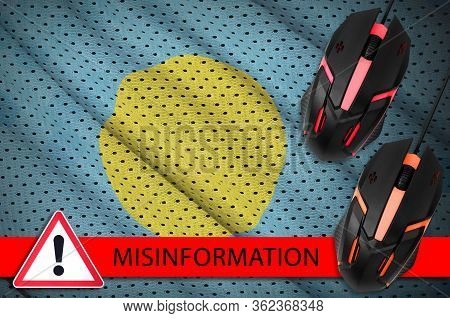 Palau Flag And Two Computer Mouses. Misinformation During Coronavirus Or 2019-ncov Virus Concept