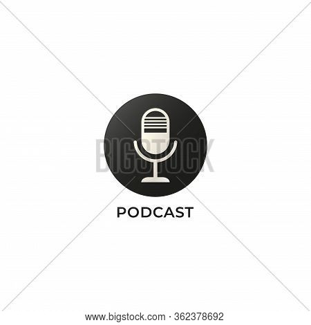 Black & White Podcast Logo Isolated On White Background. Condenser Microphone Illustration.  Pictori