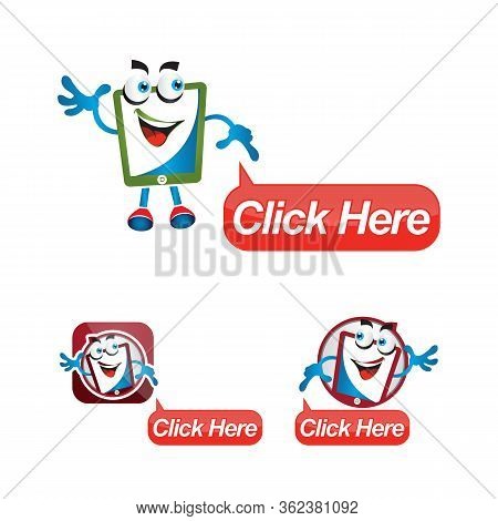 Click Here With Cartoon Icons. Hand Cursor Signs. Press Here Symbols. Circle Concept Web Buttons.