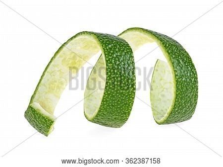 Lime Fruit Peel Isolated On White Background. Lime Twist. Lime Skin.