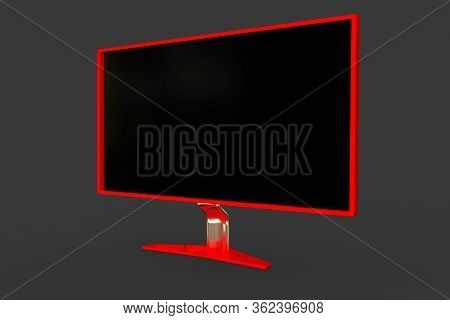 Red Hi-tech Pc Display With Fictive Design Isolated On Grey Background - Highly Detailed Photorealis