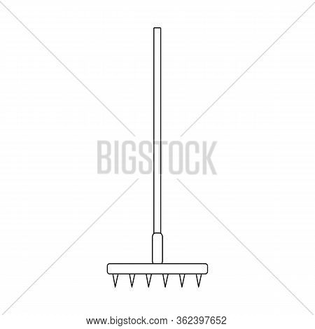 Vector silhouette rake for the garden on a white background. For agriculture and caring for plants and vegetables. Flat design illustration of objects without fill. Vector and stock illustration.