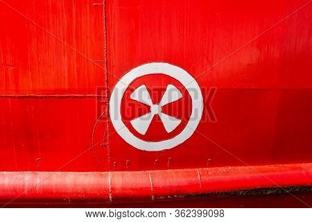 Detail Of A Ship's Hull Markings Of Thruster Position