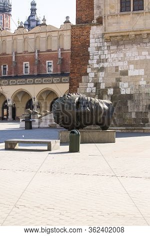 Krakow; Poland - March 24; 2020: Main Market Square, A Deserted City Due To The Coronavirus Epidemic