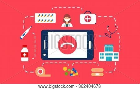 Heart, Design, Phone, Red, Doctor, Mobile, Health, Hospital, Flat, Medicine, Cross, Flat Design, Pol