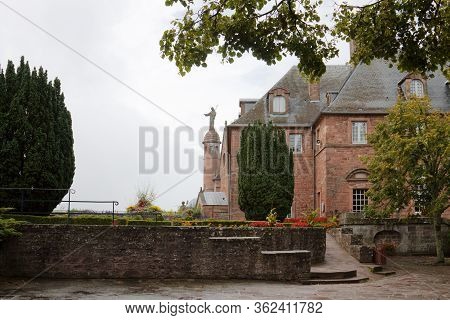 Mont Sainte-odile, France - September 08, 2010: Mont Sainte-odile Abbey In A Foggy Day. Alsace, Fran