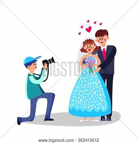 Photographer Character Make Wedding Photo Vector Illustration