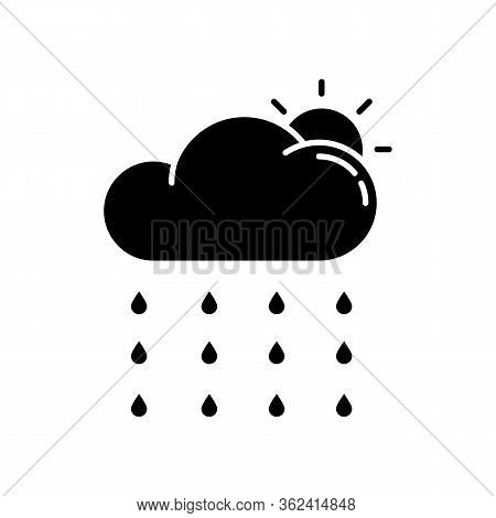 Drizzle Black Glyph Icon. Rainy Season, Summer Rain, Meteorology Silhouette Symbol On White Space. W