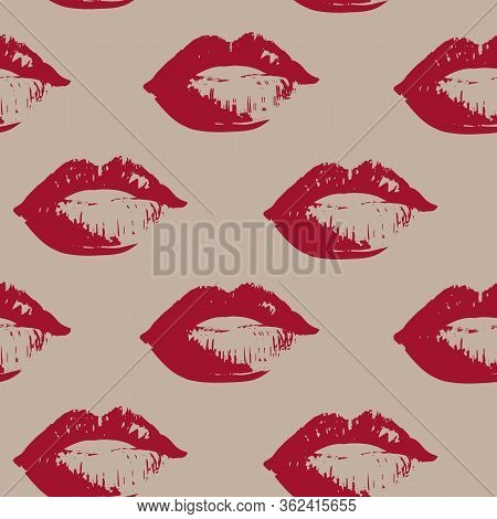 Imprint of sexy lips on an isolated background. Vector illustration. Stock illustration. You can apply both printing on fabric and wrapping paper.