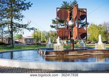 Billund, Denmark - 25 April 2014: Small Cozy City Billund. Houses Around Legoland In Billund
