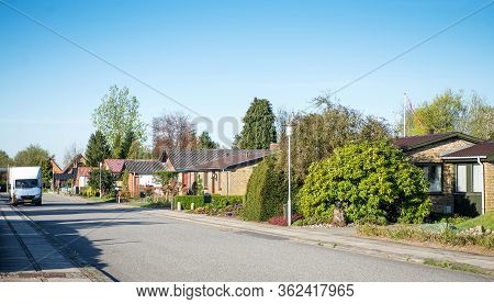 Billund, Denmark - 25 April 2014: Small Cozy City Billund. Houses Around Legoland In Billund