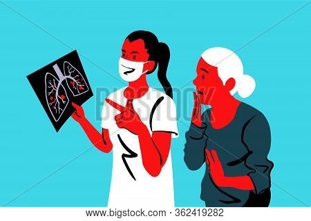 Diagnosis, Danger, Covid19, Infection, Xray, 2019ncov, Coronavirus Concept. Woman Doctor In Medical 