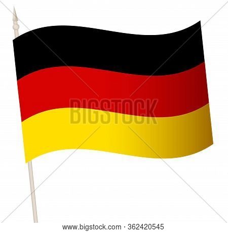 Vector Waving Flag On A Flagpole. The National Flag Of Germany.
