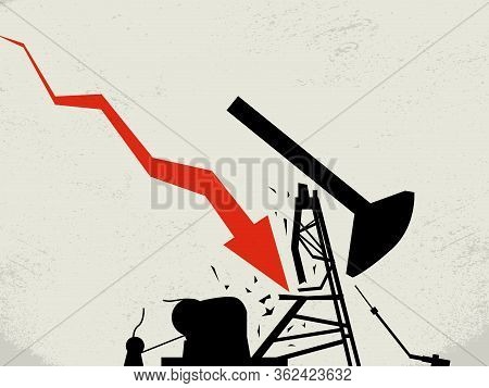 Oil Price Crash In Crude Market In America Vector Concept. Job Losses, Bankruptcy In Industry.