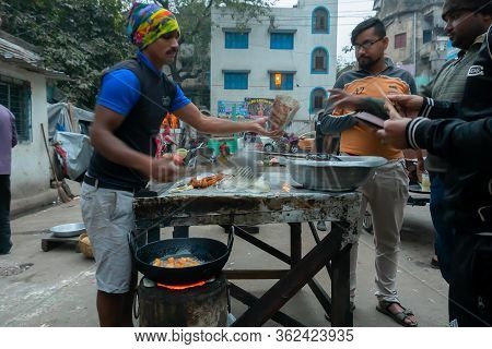 Kolkata, West Bengal, India - 16th December, 2018 : Bread Fry, A Chinese Breakfast, Being Prepared A