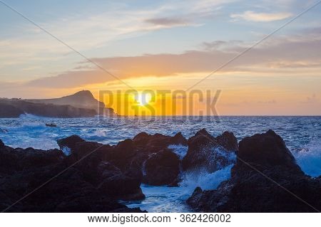 Lava Stones On The Beach Of Piscinas Naturais Biscoitos. Atlantic Ocean. Terceira Azores, Portugal.