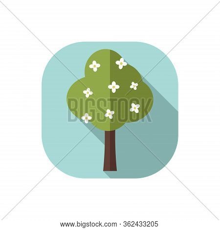Flat Design Vector Tree At Blue Background