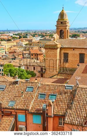 Tiled roofs of Santarcangelo di Romagna town in Emilia-Romagna, Italy