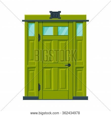 Green Door In Vintage Style, Architactural Design Element Vector Illustration