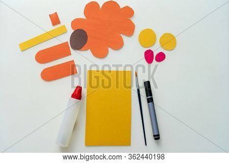 A Child Makes A Lion From Paper And Cardboard. Master Class, Diy, Animals Of Africa, Yellow Color. H
