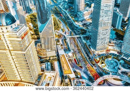 Shanghai, China- May, 24, 2015: Beautiful Skyscrapers, City Building Of Pudong, Shanghai, China.