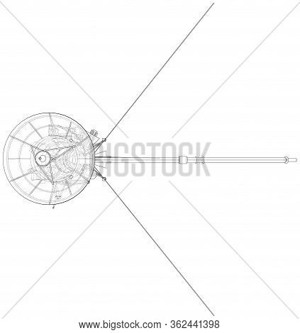 Communication Satellite Concept Outline. Vector Rendering Of 3d. Wire-frame Style. The Layers Of Vis