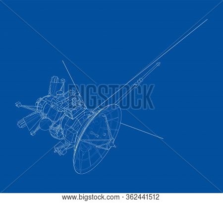 Communication Satellite Concept Outline. Vector Rendering Of 3d. Wire-frame Style. The Layers Of Vis