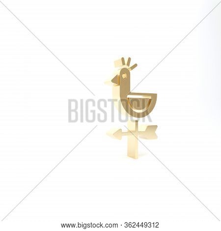 Gold Rooster Weather Vane Icon Isolated On White Background. Weathercock Sign. Windvane Rooster. 3d 