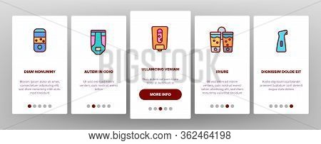 Soap Dispenser Tool Onboarding Icons Set Vector. Soap Dispenser Equipment Fow Wash Hand, Bottle For 