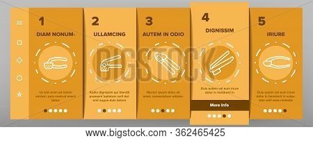 Garlic Press Utensil Onboarding Icons Set Vector. Garlic Press Kitchenware Equipment, Stainless Kitc