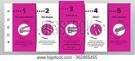 Garlic Press Utensil Onboarding Icons Set Vector. Garlic Press Kitchenware Equipment, Stainless Kitc