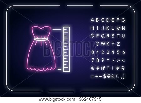 Product Length Neon Light Icon. Outer Glowing Effect. Measuring Dress Size, Bespoke Clothes Tailorin