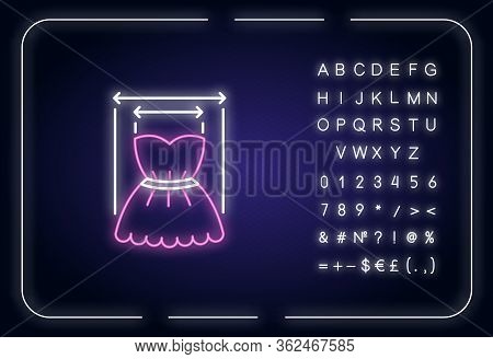 Product Width Neon Light Icon. Outer Glowing Effect. Measuring Clothing Size, Bespoke Dress Tailorin