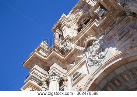 Caravaca De La Cruz, Murcia, Spain - November 17, 2017: Fragment Of The Main Facade Of The Basilica