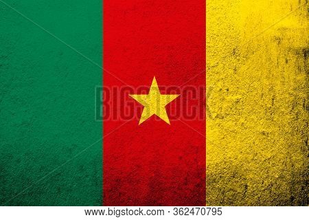 The Republic Of Cameroon National Flag. Grunge Background
