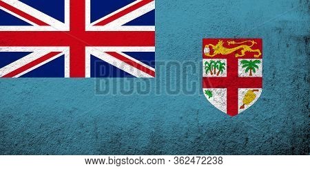 The Republic Of Fiji National Flag. Grunge Background