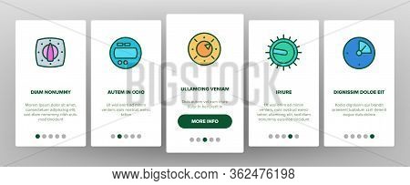 Kitchen Timer Tool Onboarding Icons Set Vector. Electronic And Mechanical Timer For Measurement And 