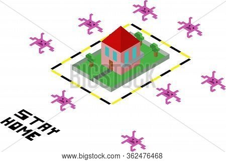 Stay Safe At Home. Isometric 3d Art