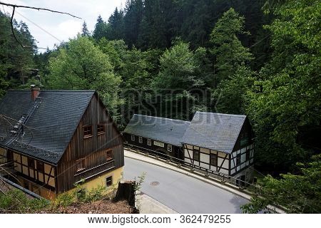 The Beautiful Neumann Mill And A Half-timbered House In Saxon Switzerland, Germany