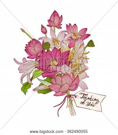 Thinking Of You. Vector Card With Bouque