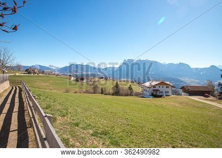 Church In Renon Ritten Bolzano Alps Italy, Sunny Day