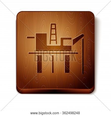 Brown Oil Platform In The Sea Icon Isolated On White Background. Drilling Rig At Sea. Oil Platform, 