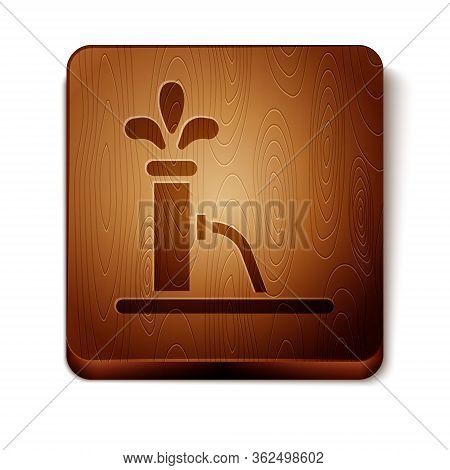 Brown Oil Pump Or Pump Jack Icon Isolated On White Background. Oil Rig. Wooden Square Button. Vector