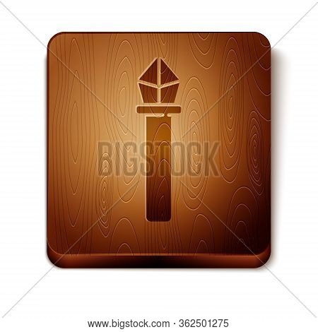 Brown Magic Staff Icon Isolated On White Background. Magic Wand, Scepter, Stick, Rod. Wooden Square 