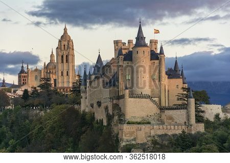 View Of The City Of Segovia With The Alcázar And The Cathedral (spain)